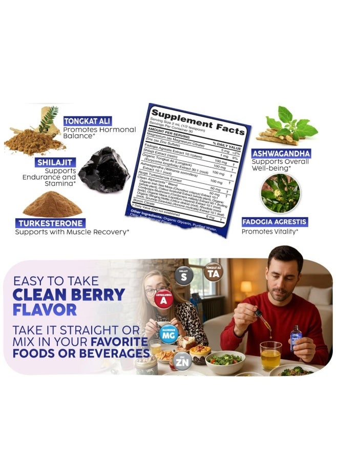 كلين مكمل عشبي لتعزيز حيوية الرجال: قطرات سائلة سعة 60 مل تحتوي على مكونات طبيعية مثل تونغكات علي وشيلاجيت. - Image 4